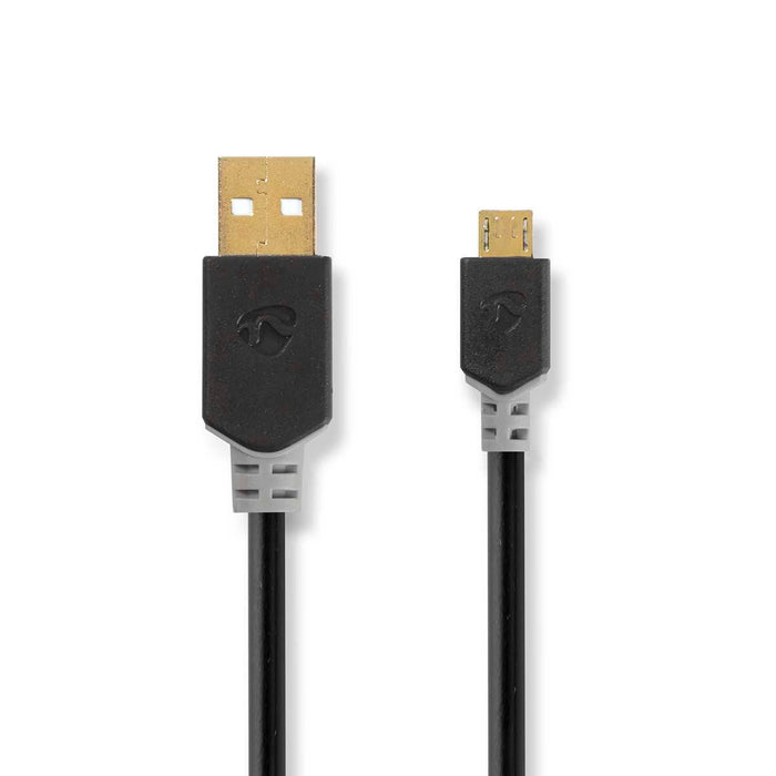 USB-Kabel USB 2.0 | USB-A Male | USB Micro-B Male | 480 Mbps | Verguld | 2.00 m | Rond | PVC | Antraciet | Doos