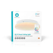 Verpakking van SmartLife plafondlamp met Wi-Fi, RGB en warm tot koel wit licht, compatibel met Alexa.
