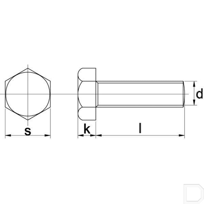 Technische tekening zeskanttapbout M6x110 DIN933